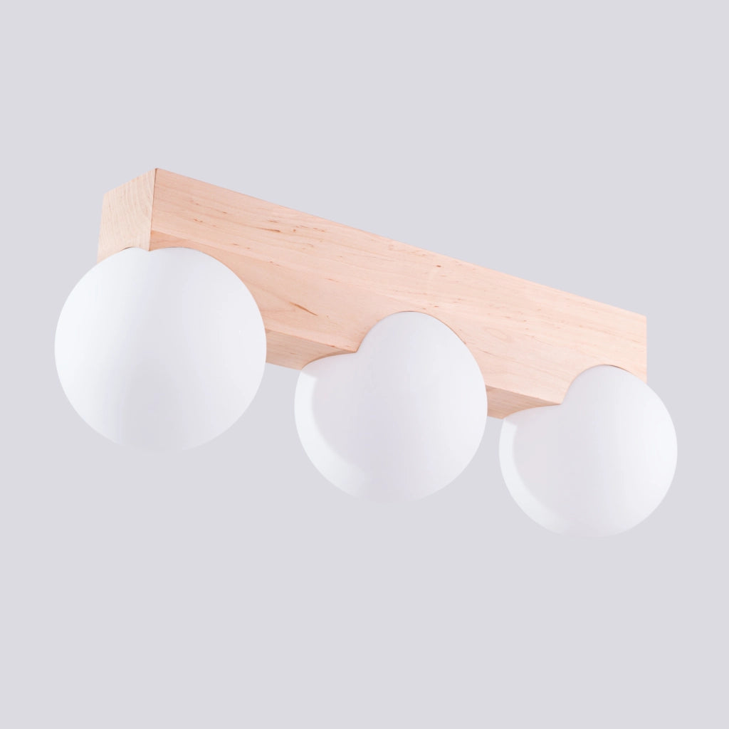 Lampada a sospensione BULBO Peach Puff a 3 luci in legno e vetro, design moderno