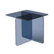 Tavolino quadrato in cristallo temperato, blu grigio