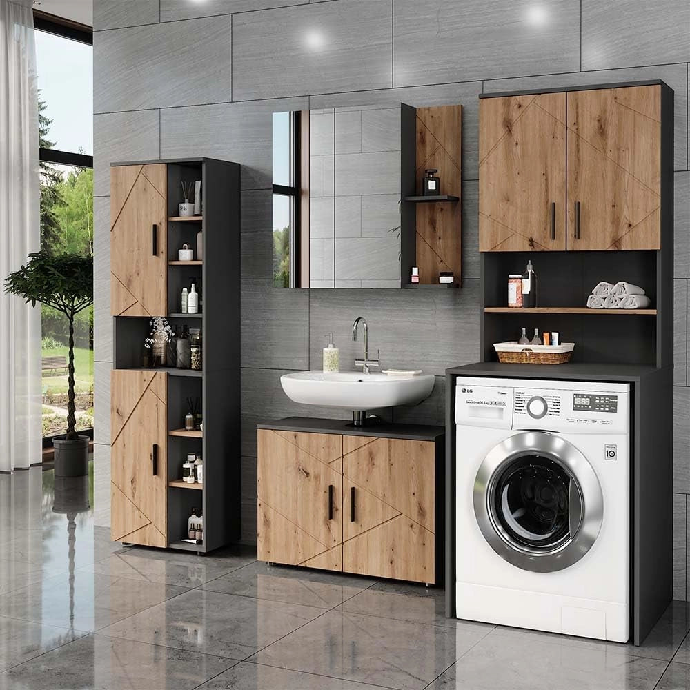 Struttura per mobile lavatrice Irma, Antracite/Artisan, 68 x 103.5 cm con 2 porte