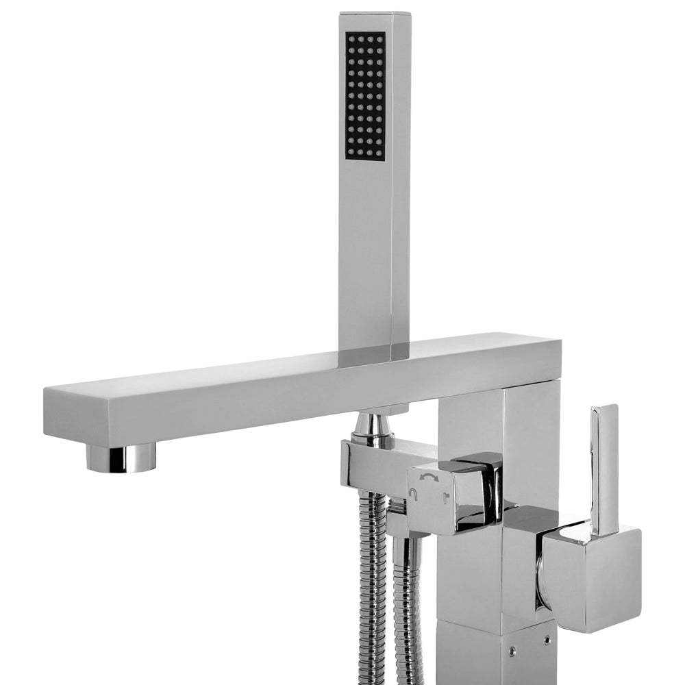 Miscelatore vasca da bagno freestanding Kit doccia con rubinetto cromato argento montato a pavimento