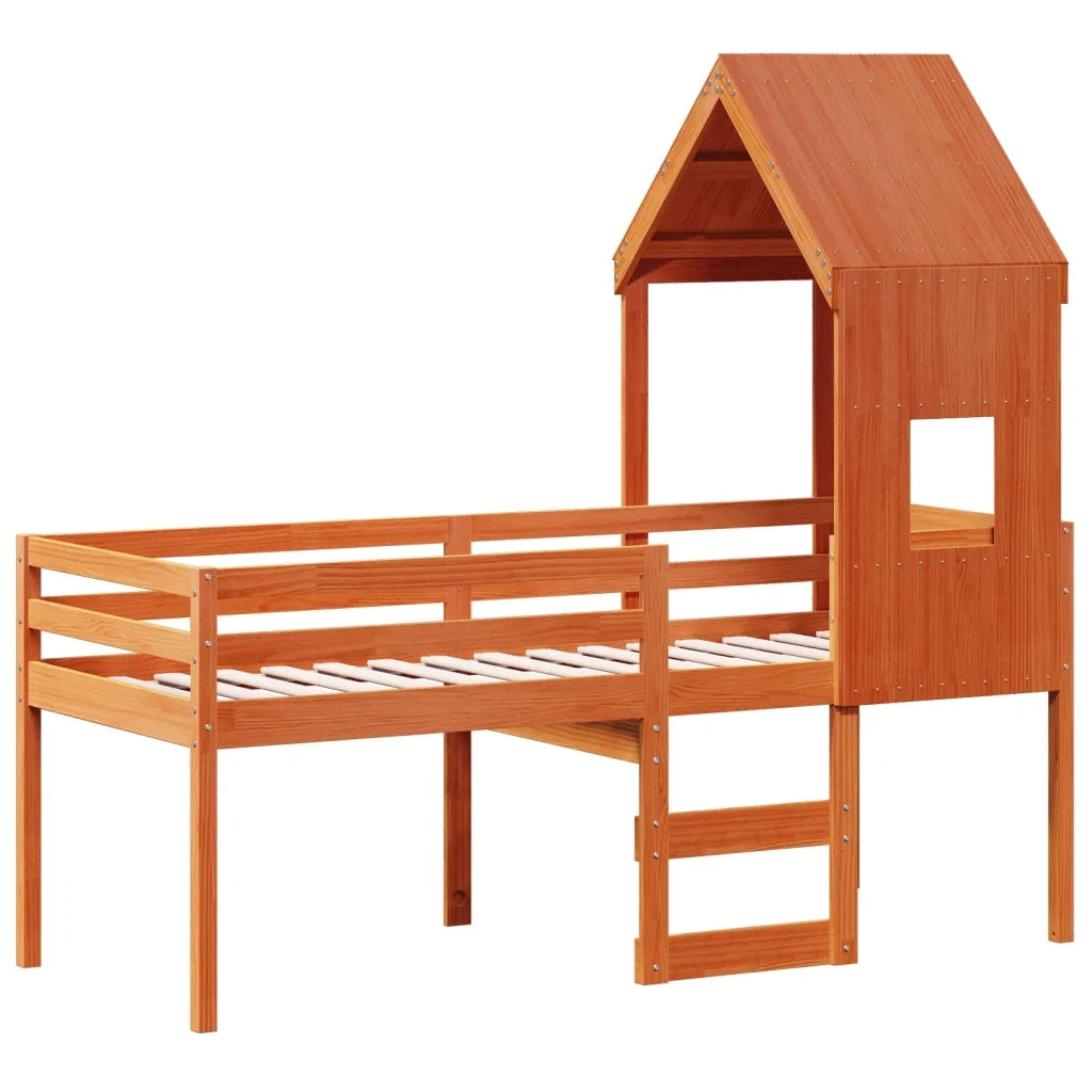 vidaXL Letto a Soppalco con Tetto Marrone Cera 90x200 cm Legno di Pino