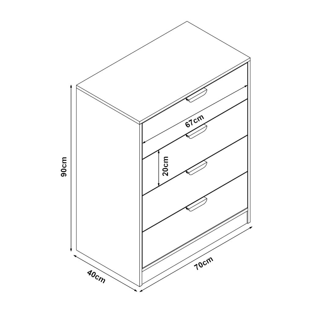 Cassettiera pratico mobile contenitore per ingresso soggiorno camera da letto MDF 90 x 70 x 40 cm effetto rovere bianco 03_0009318