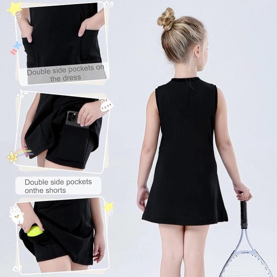 Tennisabito per Bambine Nero con Cinturino e Cerniera - Taglia 140 - Sportivo e Comodo