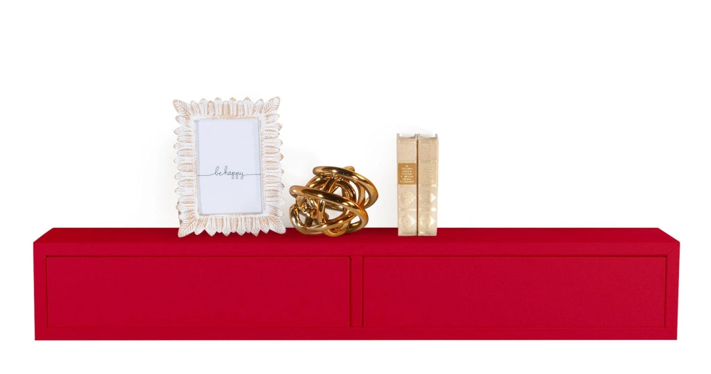 Mensola da Parete con 2 Cassetti 88,2x13,4x20 cm in Fibra di Legno Domino Rosso