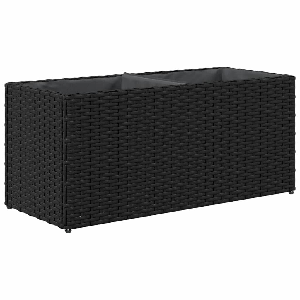 Fioriera rialzata per piante fiori patio giardino con 2 vasi 72 x 30 x 32 cm resina intrecciata nera 02_0038082