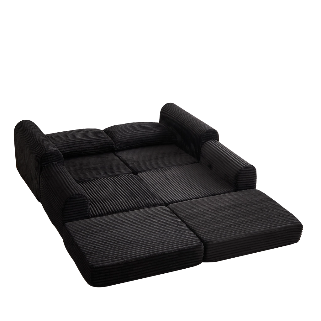 Divano Letto Modulare con Pouf e Cuscini in Velluto ¨C MINIMAL ¨C Grigio/Beige