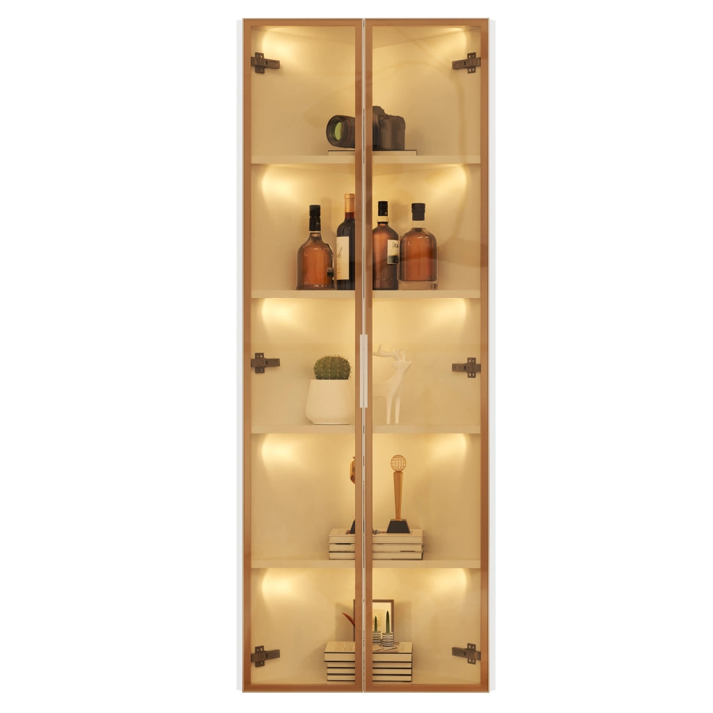 Vetrina angolare LED bianca 62 x 35 x 160 cm in MDF e vetro di sicurezza