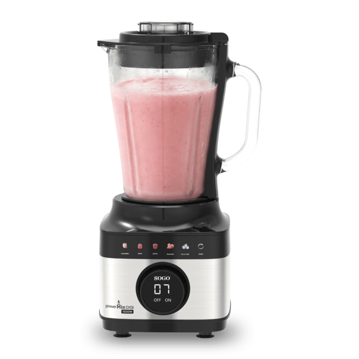 Frullatore con caraffa in vetro 1,5L, 1500W, 6 lame acciaio inox, display touch digitale, 6 programmi automatici - SOGO
