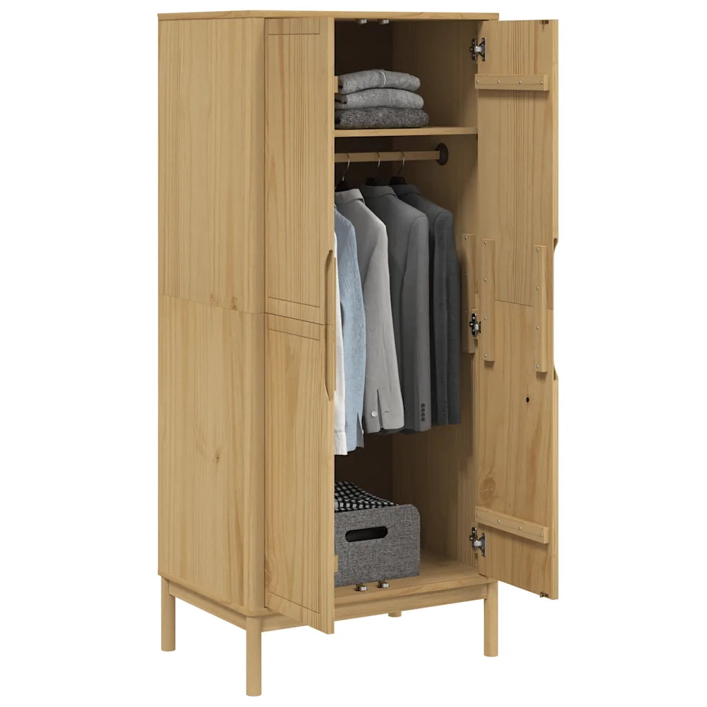 Armadio FLORO Marrone Cera 77x53x171 cm Legno Massello di Pino 374005