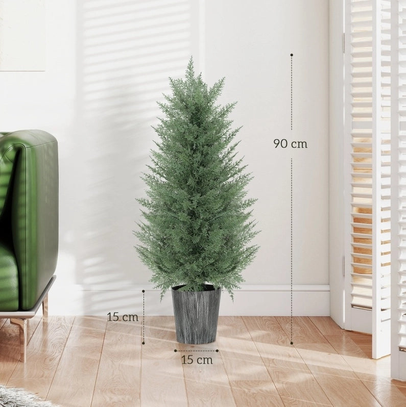 Set di 2 alberi di cipresso artificiali 90 cm resistenti ai raggi UV in plastica verde