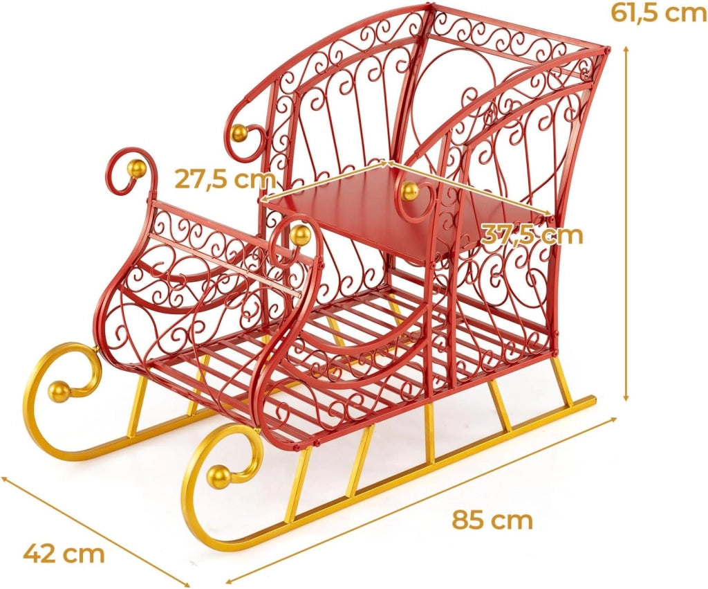 COSTWAY Slitta di Babbo Natale, Slitta di Babbo Natale in Metallo con Portadoni a 2 Livelli, Decorazione Natalizia con Stelle Dorate, per Casa, Negozio e Ufficio (Modello 3)