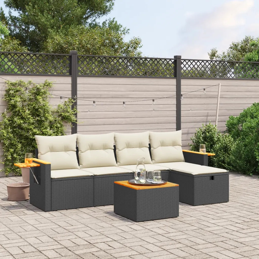 Set Divano da Giardino 6 pz | Set Salotto da Giardino con Cuscini Nero in Polyrattan