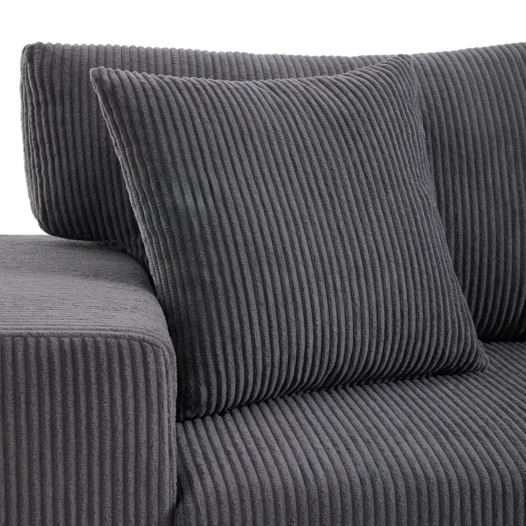 Divano letto angolare 231x131,5 cm con contenitore, USB e USB-C in velluto a coste grigio