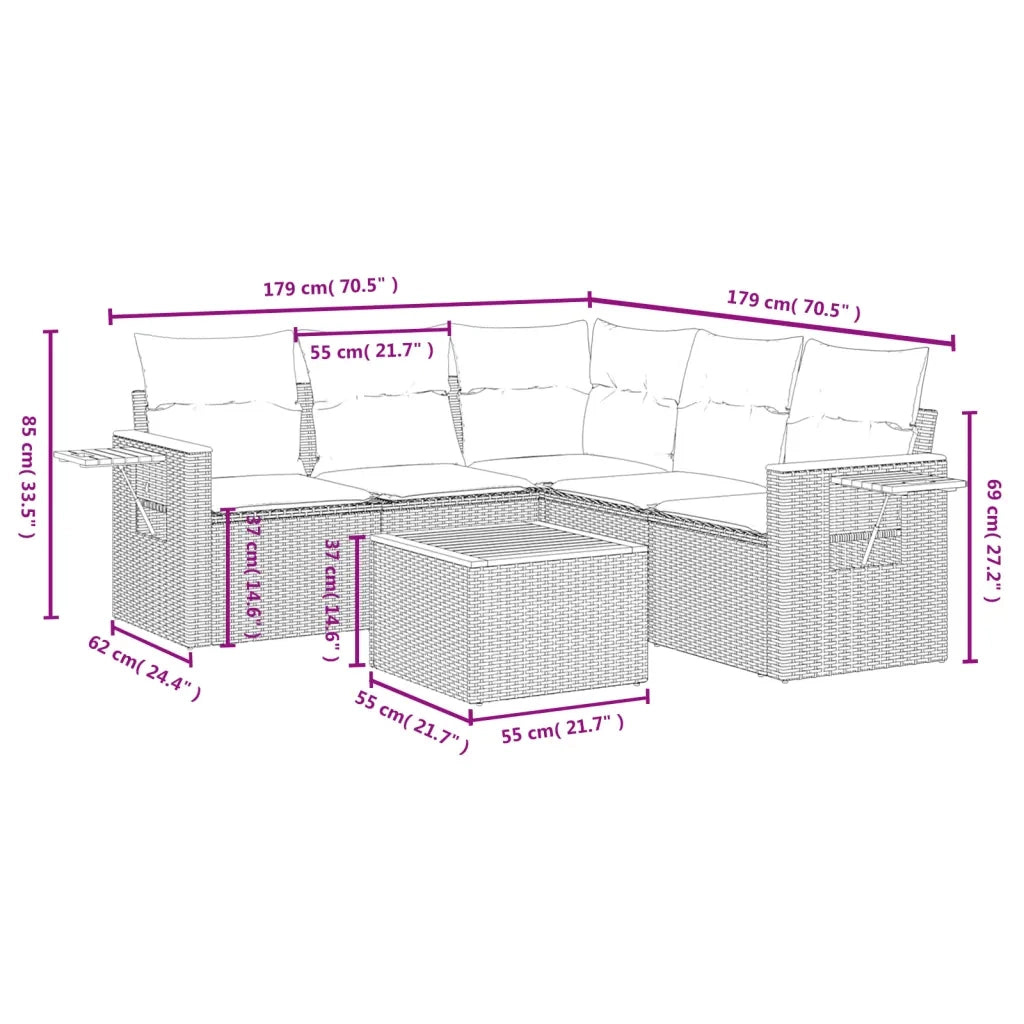 Set Divano da Giardino 6 pz con Cuscini Nero in Polyrattan 3226805