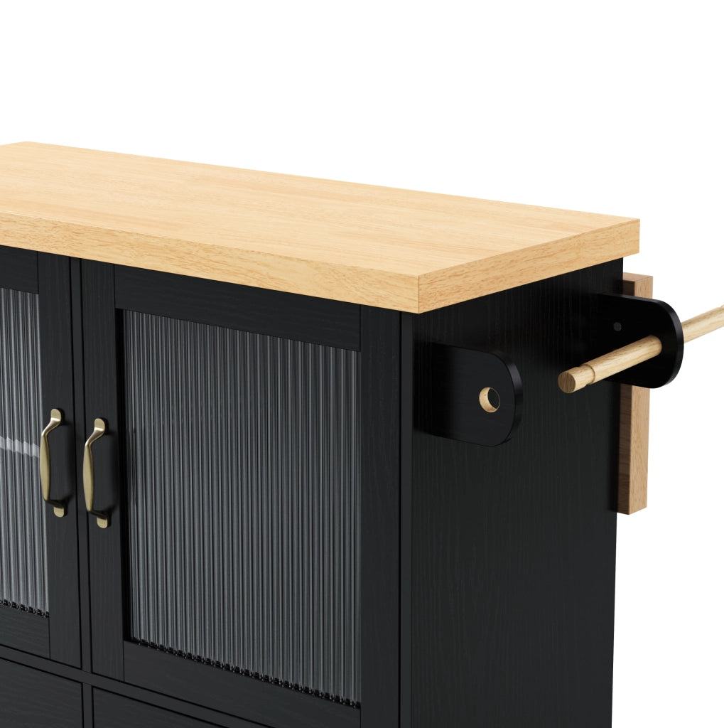 Isola cucina 100x42-70x91.5 cm con piano estendibile e ruote in MDF nero e naturale