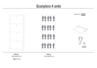 Scarpiera 4 Ante 63x154x18 cm Ossido Bianco