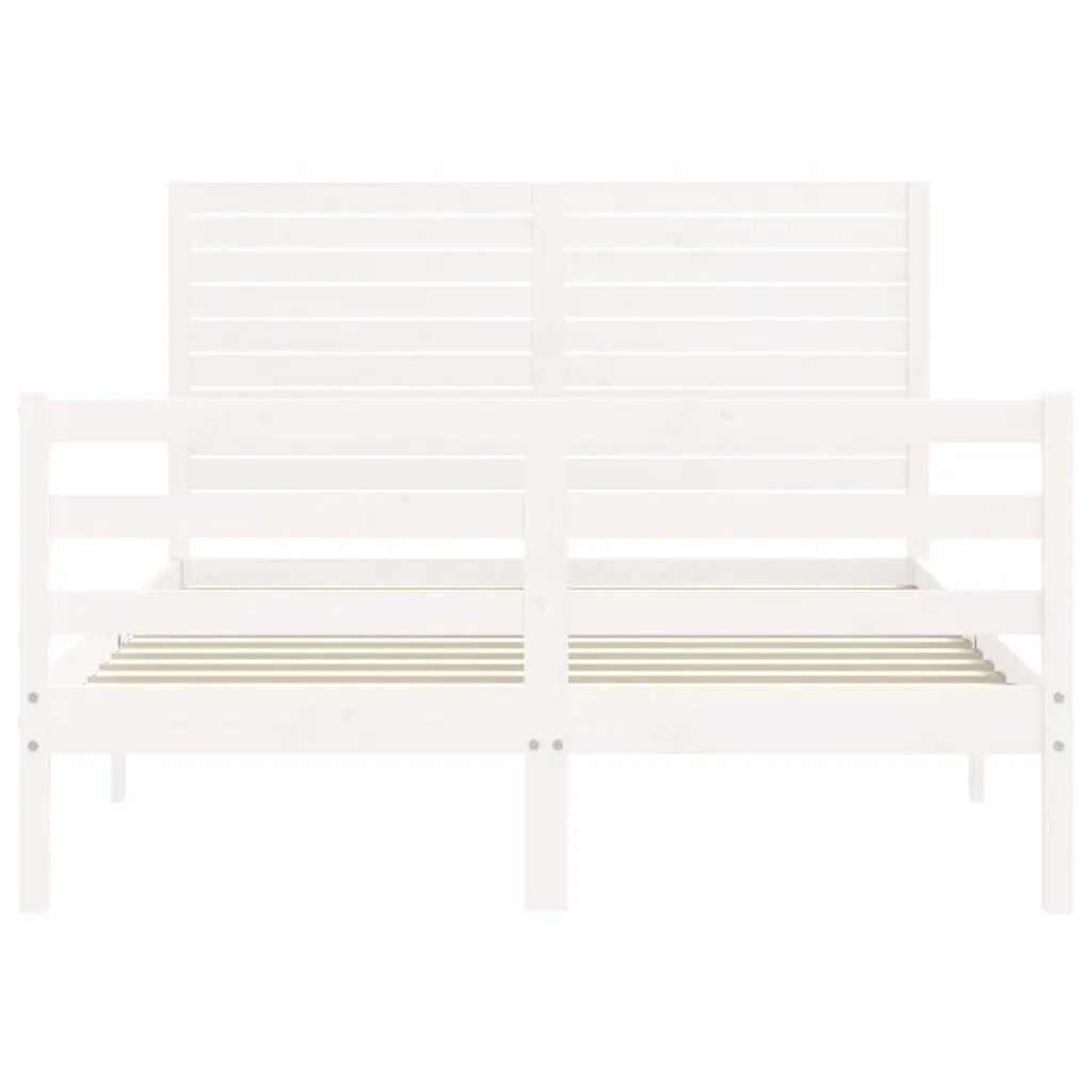 Giroletto con Testiera-Struttura Letto con testiera Bianco 140x190 cm in Legno Massello 170790