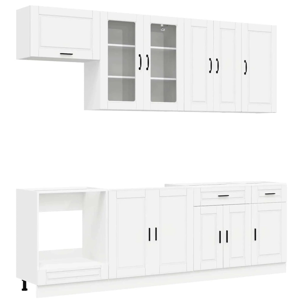 Set di armadi con cassetto 8 pcs Bianco Legno multistrato 3438173