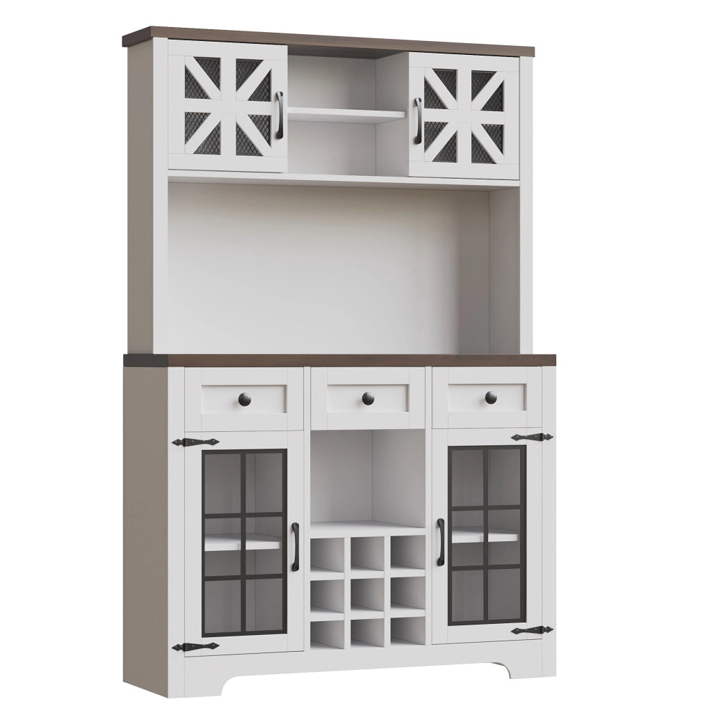Credenza alta 120x40x180 cm con illuminazione LED; ripiani regolabili in MDF e vetro bianco