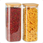 Set di 2 contenitori in vetro per alimenti - ermetici - 2100 ml - coperchio in bambù