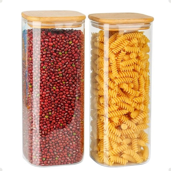 Set di 2 contenitori in vetro per alimenti - ermetici - 2100 ml - coperchio in bambù