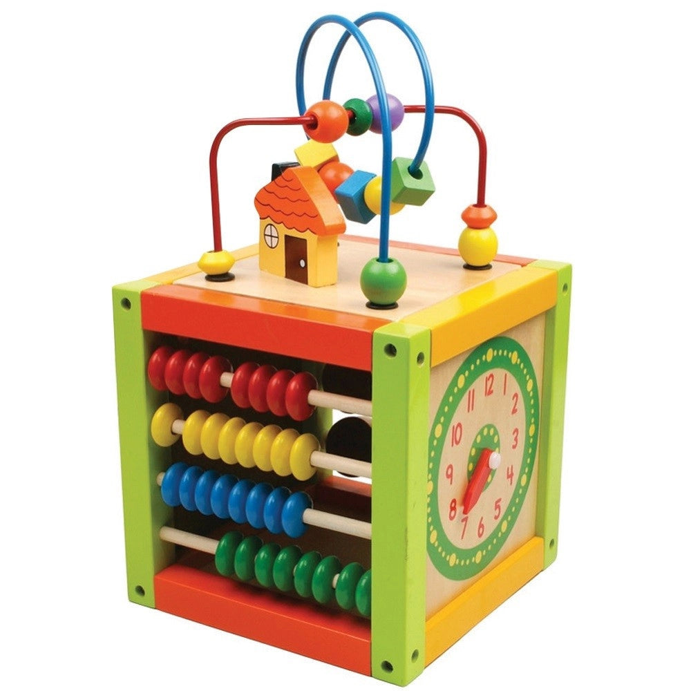Trade Shop - Giocattolo Cubo Attivita Per Bambini In Legno Con Gioco Pallottoliere Abaco 16cm -