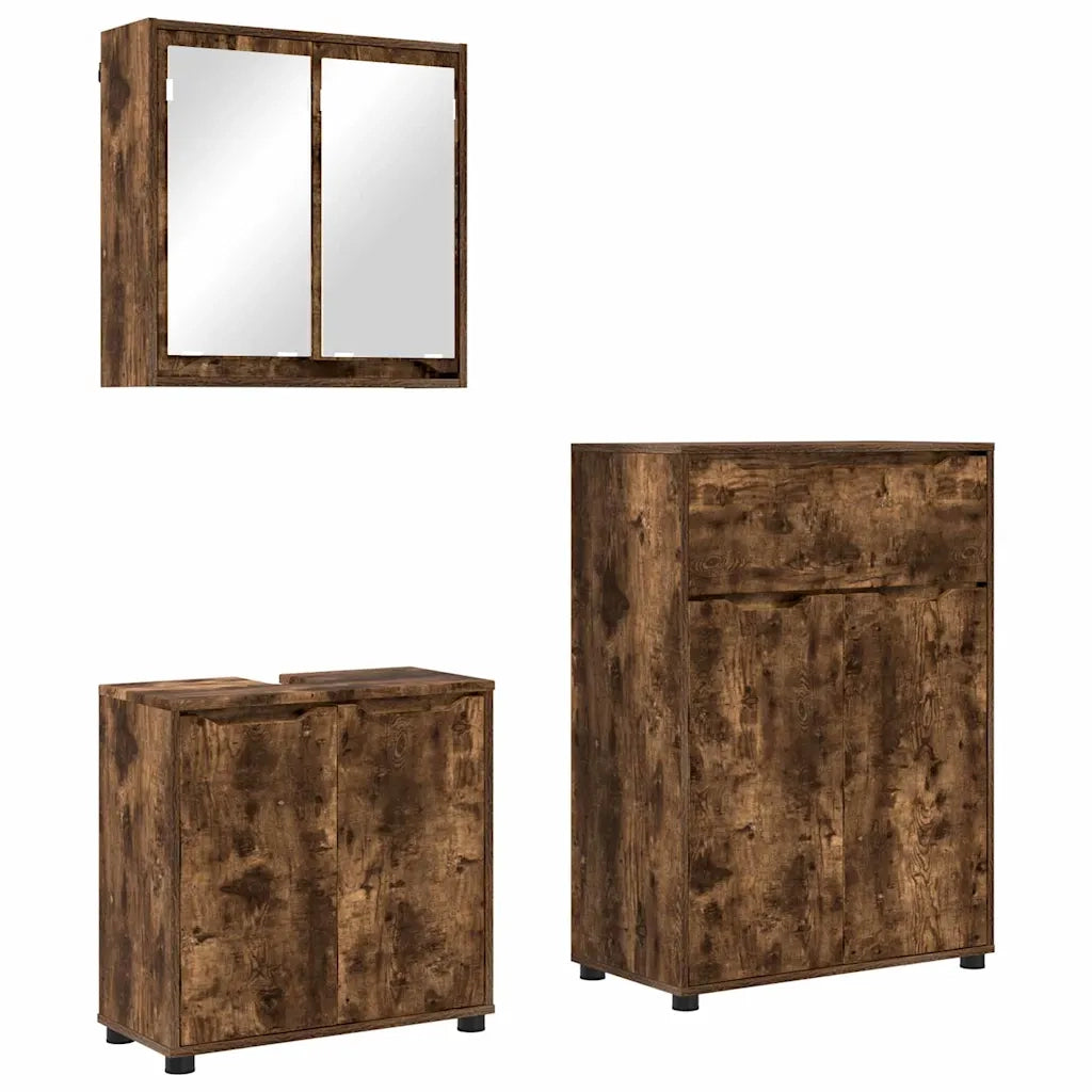 Set di mobili per il bagno 3 pcs Rovere fumé Legno multistrato 3403855
