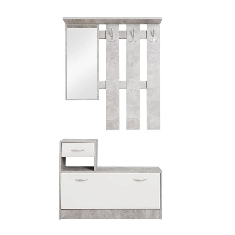 Mobile guardaroba da ingresso bianco e cemento 100x25xh.180 cm