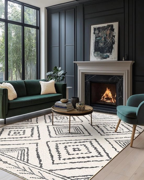 Pavimento trappista per terra 60 x 90 cm, mattonella antiscivolo per ingresso, porta e corridoio, impermeabile, lavabile in lavatrice, ideale per cani e animali domestici, nero e bianco