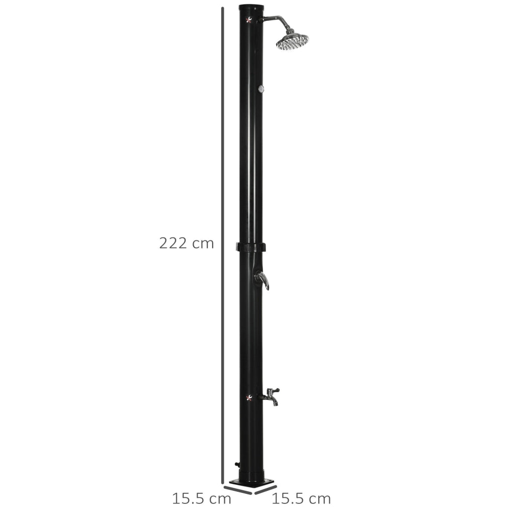 Doccia Solare 15,5x15,5x222 cm da 20L con Rubinetto Inferiore e Temperatura Regolabile Nero