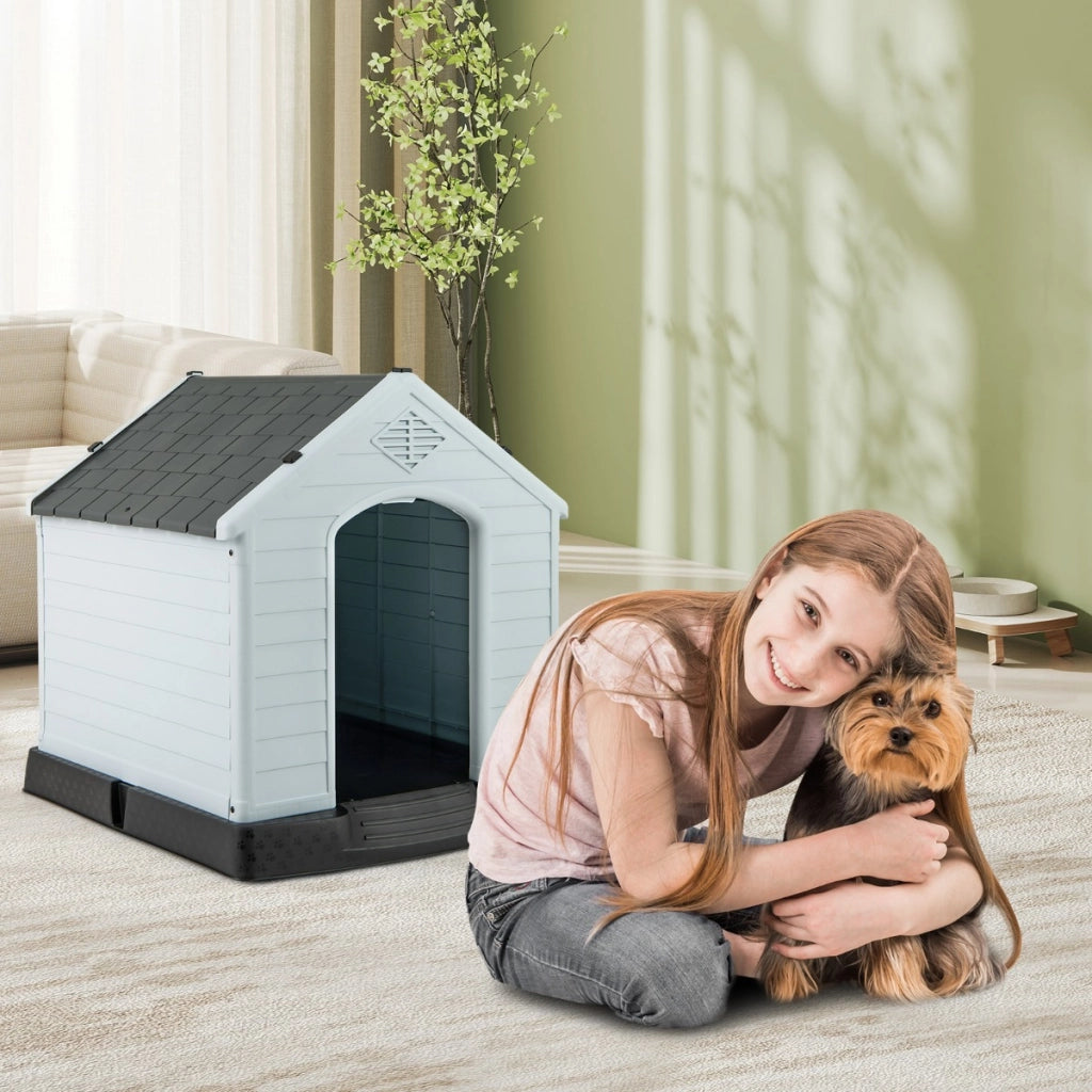 Casetta impermeabile e ventilata per cani, Cuccia con valvole d¡¯aria e pavimento rialzato Grigio