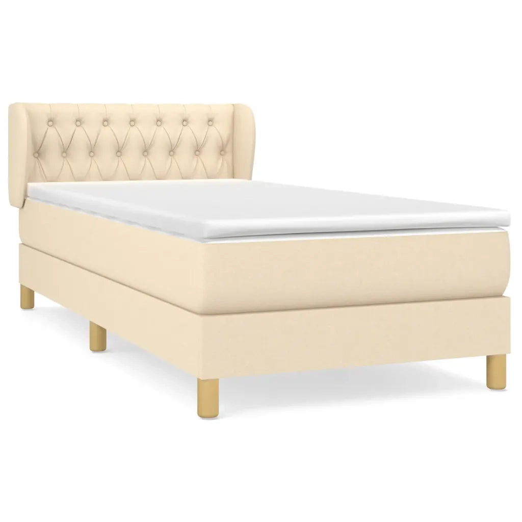 Letto singolo | Letto per adulti | Giroletto a Molle con Materasso Crema 90x200 cm inTessuto
