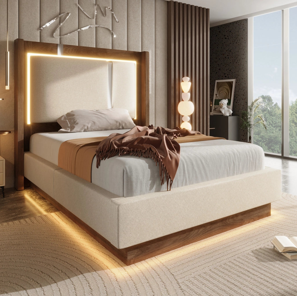 Letto imbottito 90x200 con rete, LED, cassettone idraulico e testiera 60 cm, stile rétro grigio
