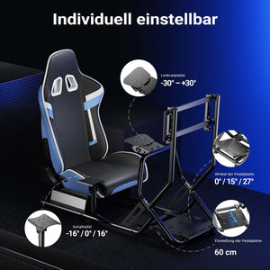 Postazione simulatore di guida 71 x 136 x 108 cm, con cockpit, reggi monitor e sedia gaming con portata max 100 kg, fissaggi per volante, leva del cambio e pedali