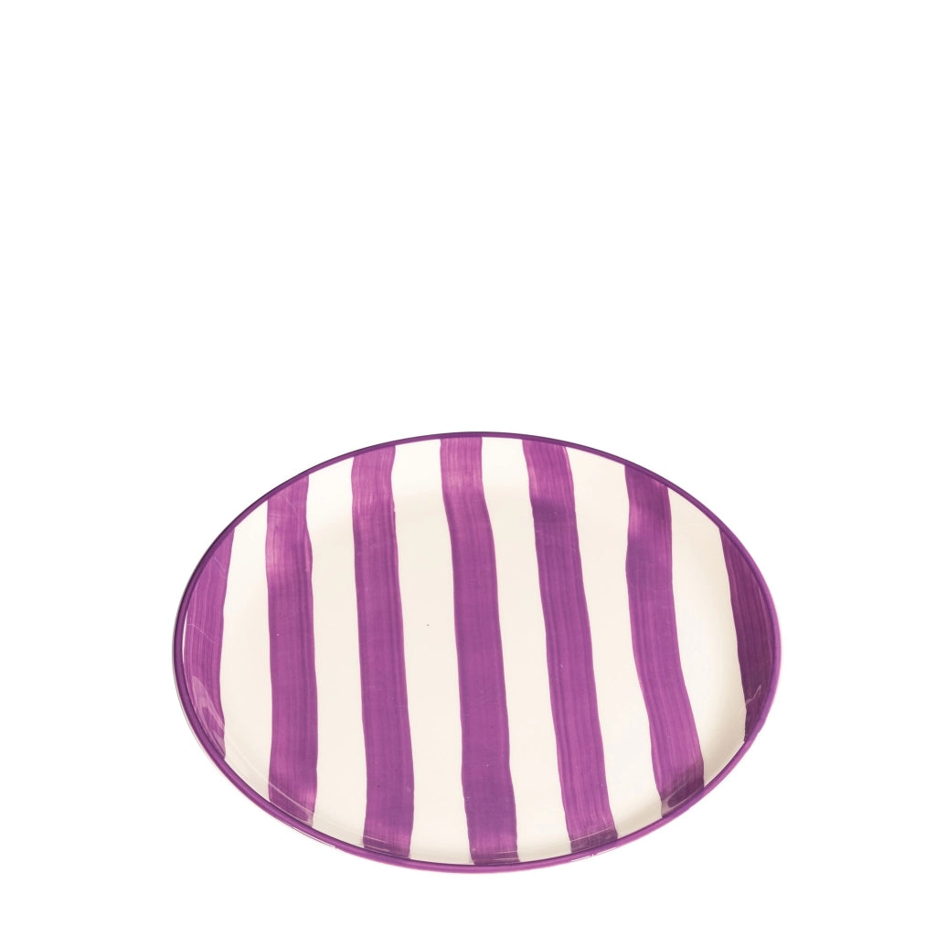 Zafferano Piatto Fondo o Piano Collezione Lido Righe in Ceramica Artigianale dipinta a mano colore Viola, Set da 2 Pezzi, Made in Italy, Elegante