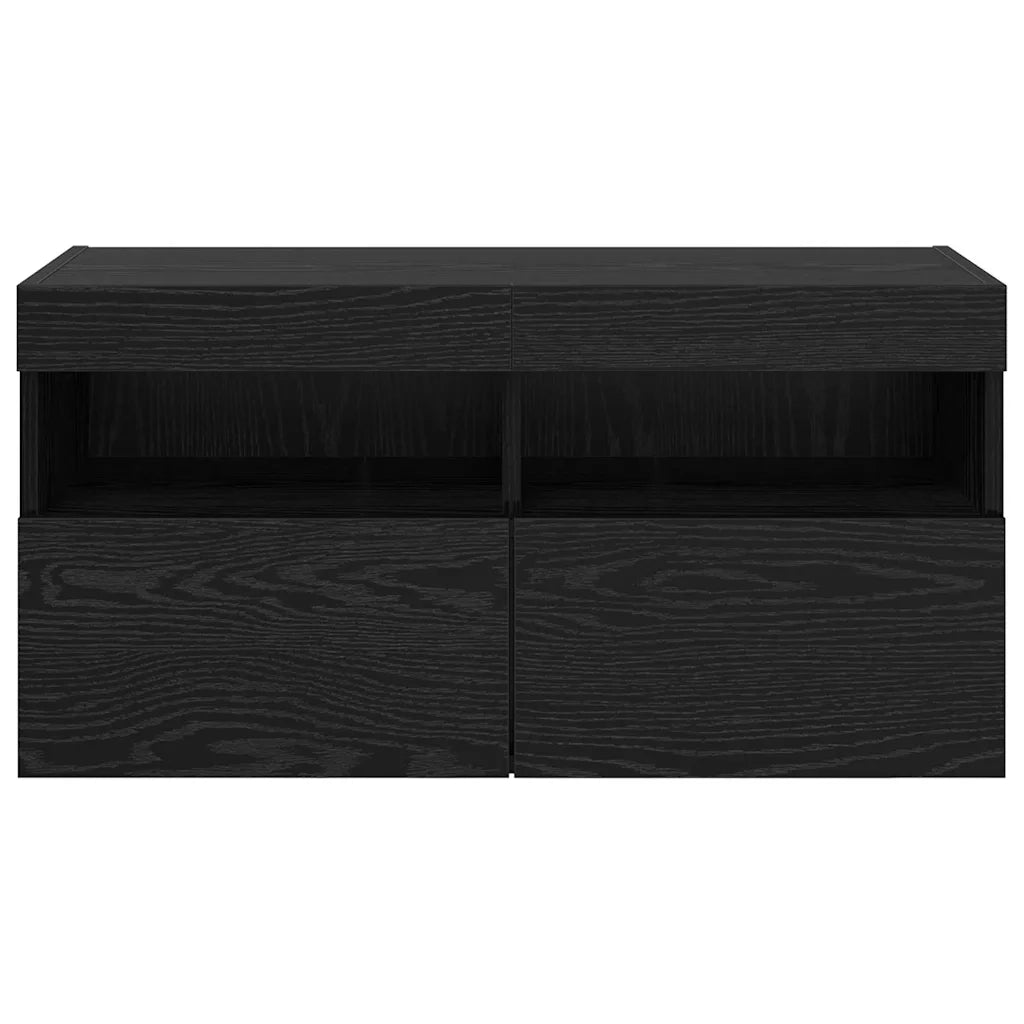 Mobile TV da parete con LED Rovere Nero 80 x 30 x 40 cm