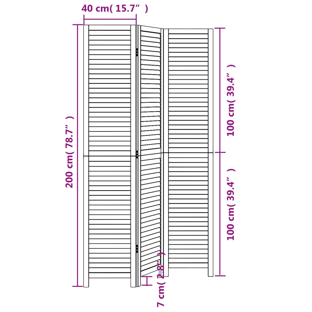 Divisorio Ambienti | Divider per stanze | Paravento 3 Pannelli Nero Legno Massello di Paulownia