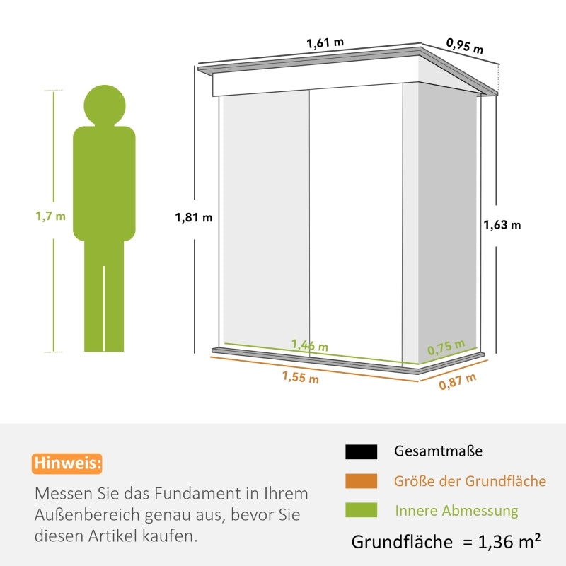 CASETTA da giardino 161x95x181 cm in acciaio grigio con porta chiudibile