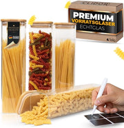 Contenitori di conservazione a coperchio, quadrato 4 x 1500 ml, vetro spesso, a coperchio ermetico, contenitore per alimenti, contenitore di vetro, organizzatore di cucina