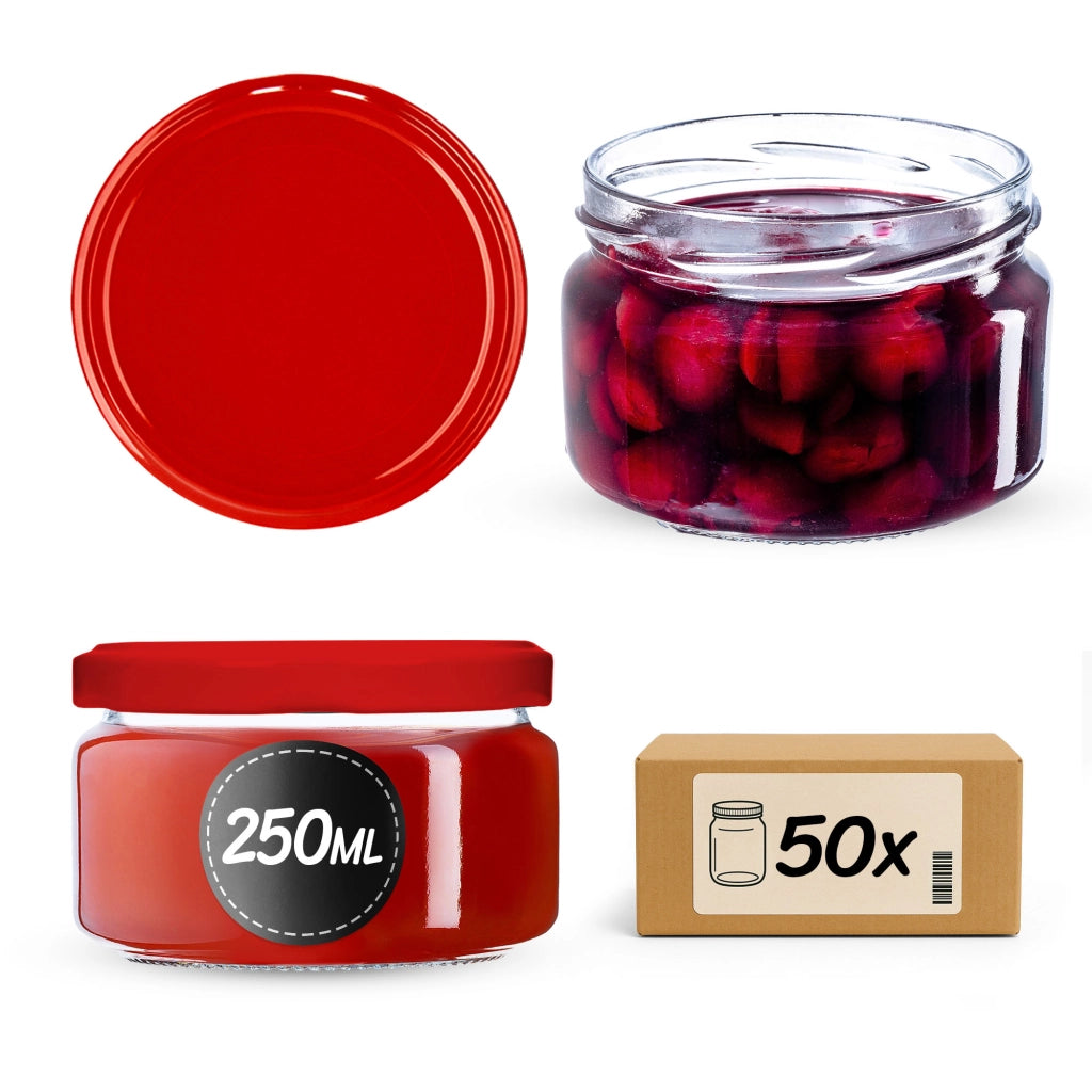 Barattoli per conserve KADAX Denia 250 ml 50 pezzi 82 mm + coperchio rosso