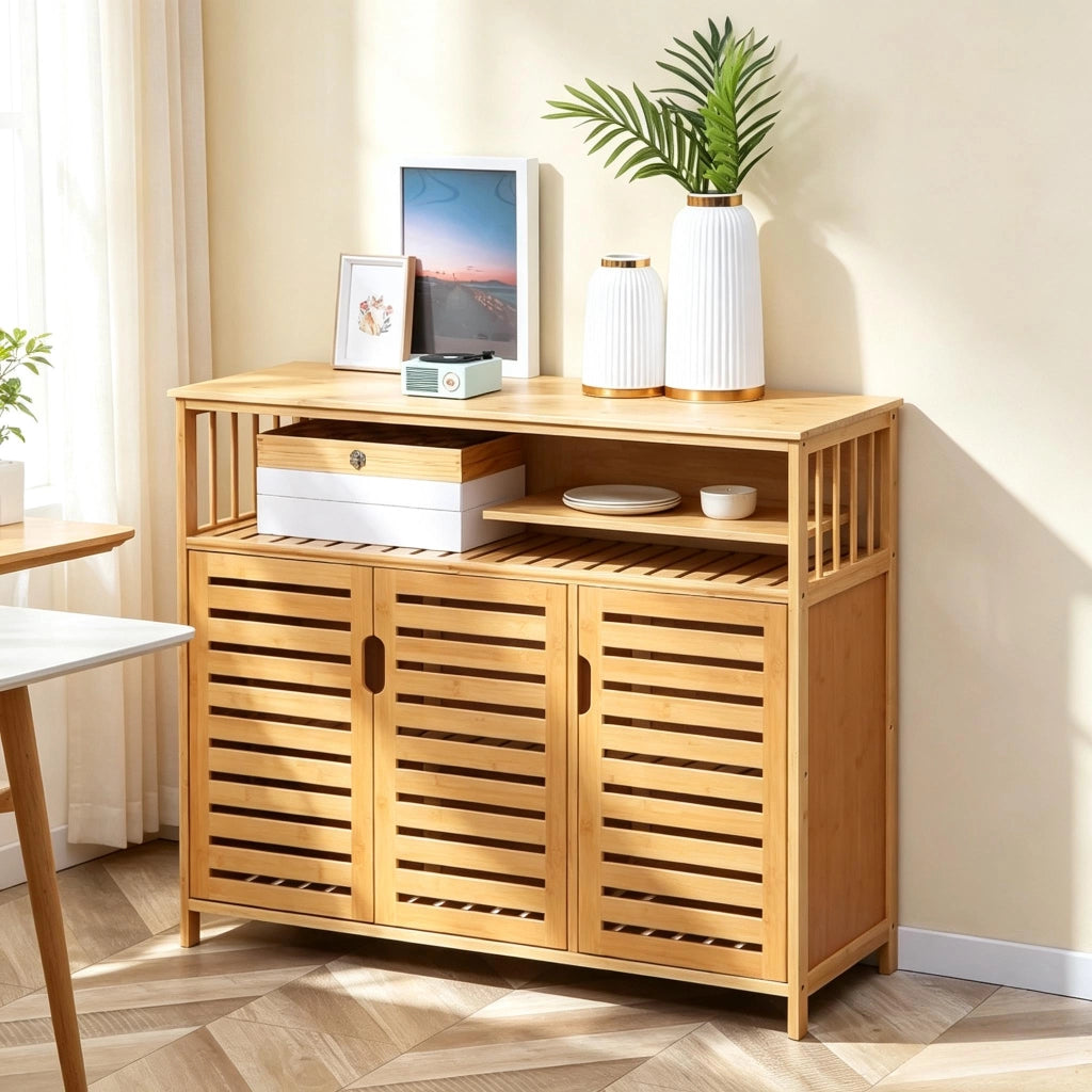 MADIA in bambù naturale 100x35x82 cm con ripiano aperto