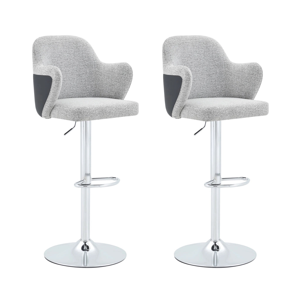 Set di 2 sgabelli bar regolabili girevoli 360° con braccioli, seduta imbottita in tessuto grigio chiaro