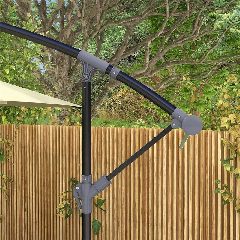 OMBRELLONE DA GIARDINO DECENTRATO CON BASE A CROCE E APERTURA A MANOVELLA 294X193CM BEIGE