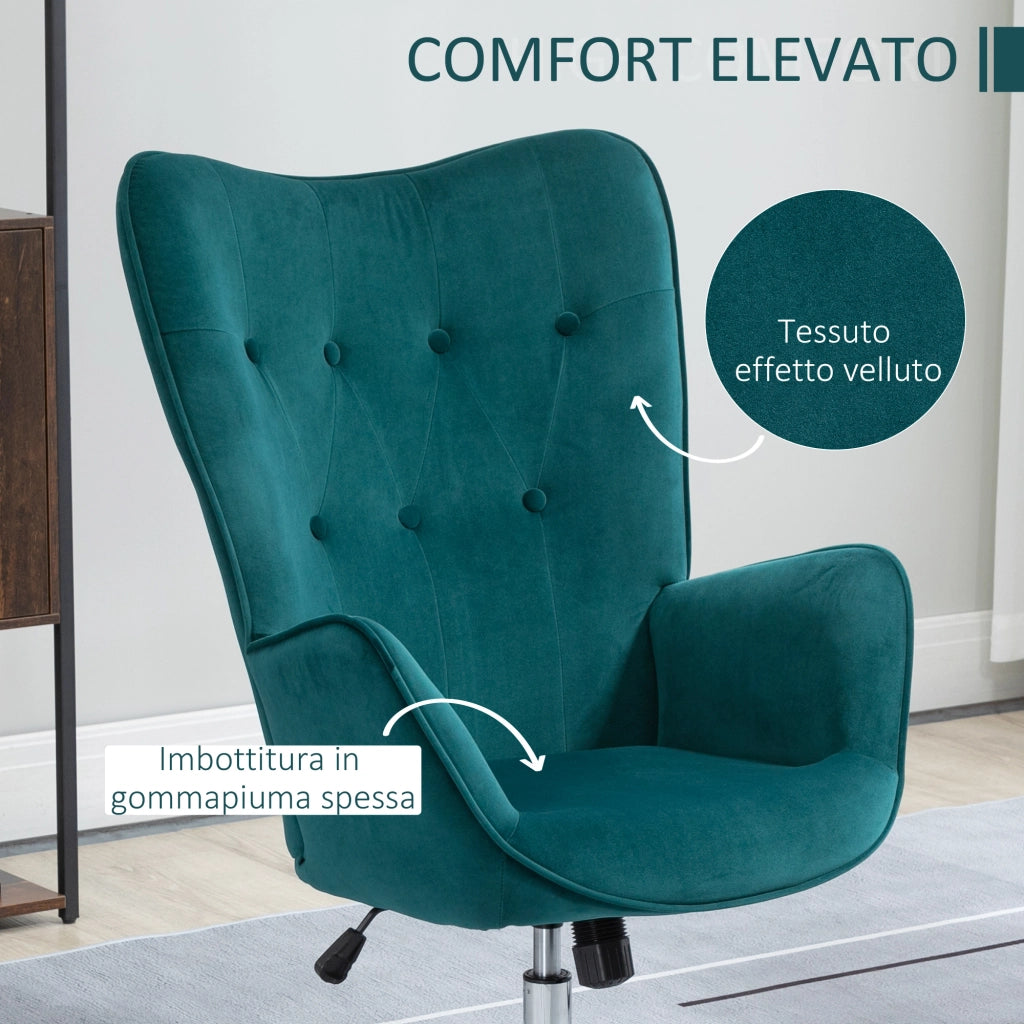 EasyComfort Poltrona per Ufficio e Salotto in Velluto, Girevole con Braccioli e Altezza Regolabile, Blu