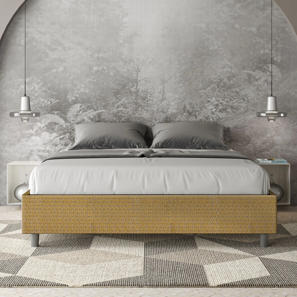 Letto Matrimoniale 160x200 cm con Rete e Contenitore Giroletto con Alzata Comoda Imbottito in Tessuto Labirinto Azelia