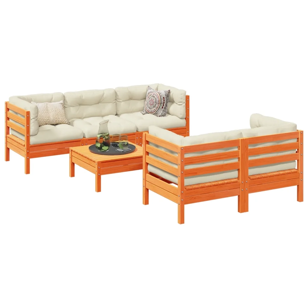 Set Divani Giardino 6pz con Cuscini Marrone Cera Massello Pino 3299294