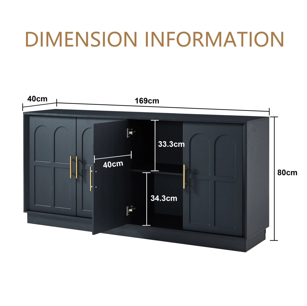 Madia contenitore 169 cm con ante curve e ripiani regolabili in MDF nero
