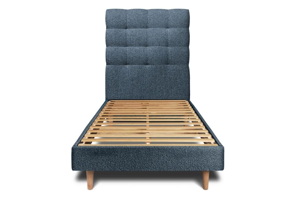 Letto 90x190 cm con testata imbottita - tessuto bouclé
