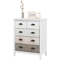 Credenza Cassettiera con 5 Cassetti, Superficie Laccata, MDF e Legno di Pino, 70 x 38 x 85 cm, Bianco