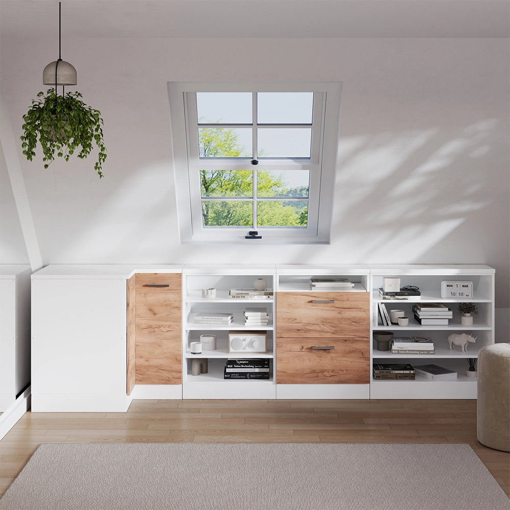 Mobile sottotetto Mobile angolare Rion Rovere dorato/Bianco 75.6 x 83.8 cm con 1 porta, carcassa dell’armadio profondità 60 cm Vicco